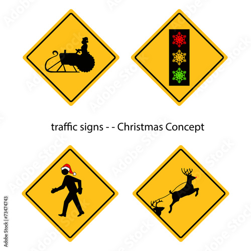creative warning traffic signs with Christmas concept, vector