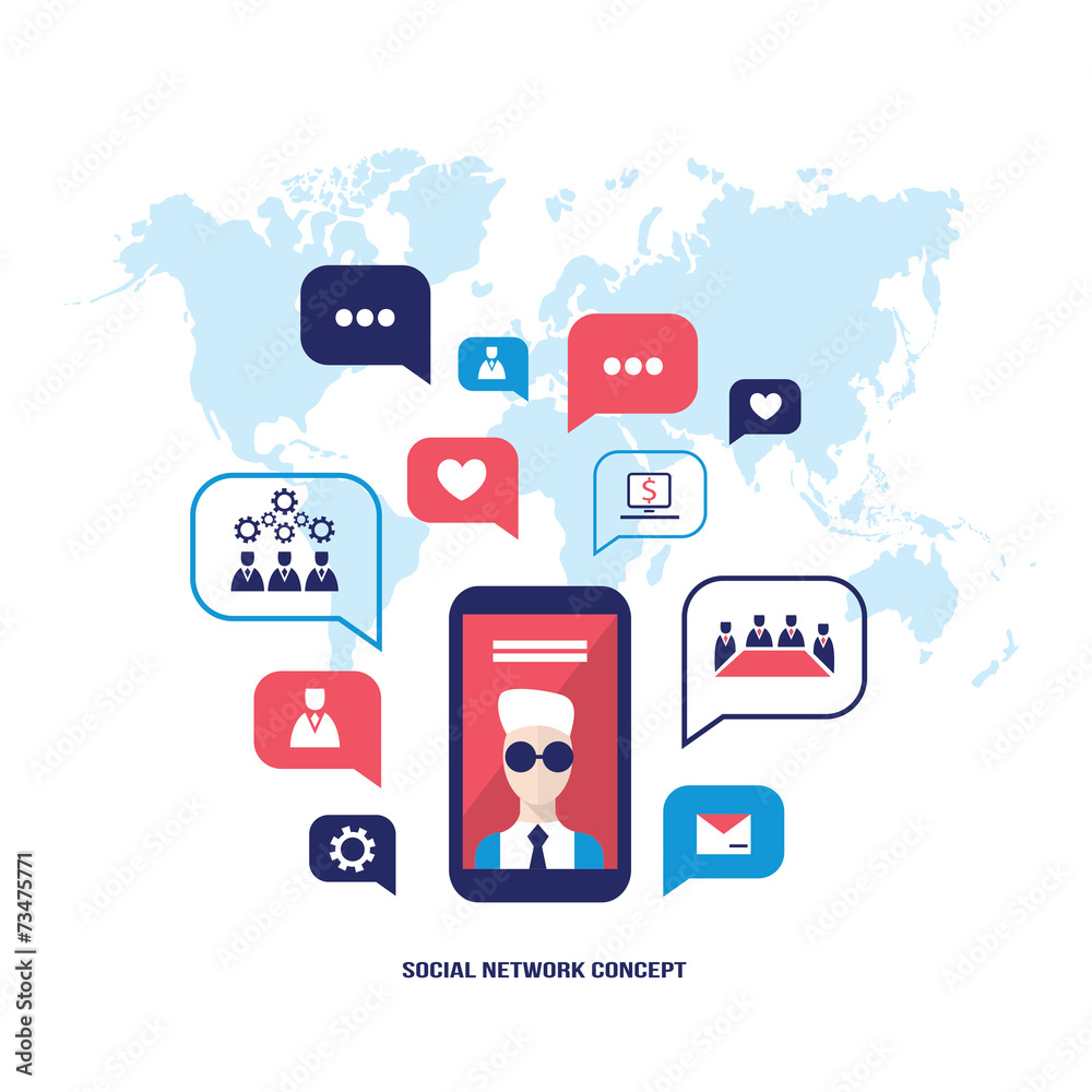 Social network concept Mobile smart phone with speech bubbles and business icons Infographic elements Social network concept Mobile smart phone with speech bubbles and business icons Infographic elements
