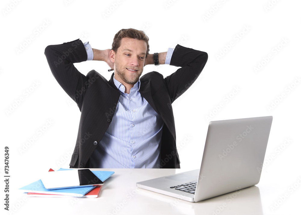 attractive businessman happy at work smiling relaxed attractive businessman happy at work smiling relaxed
