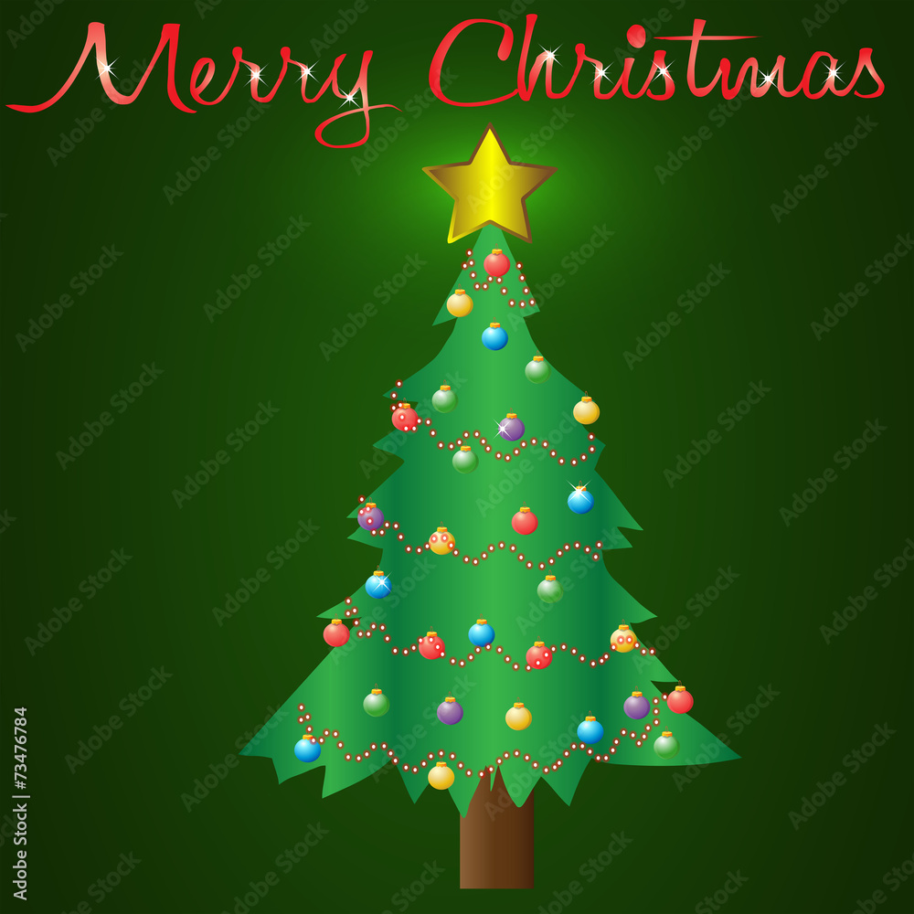 Naklejka premium Merry Christmas with a Decorated Tree with Ornaments