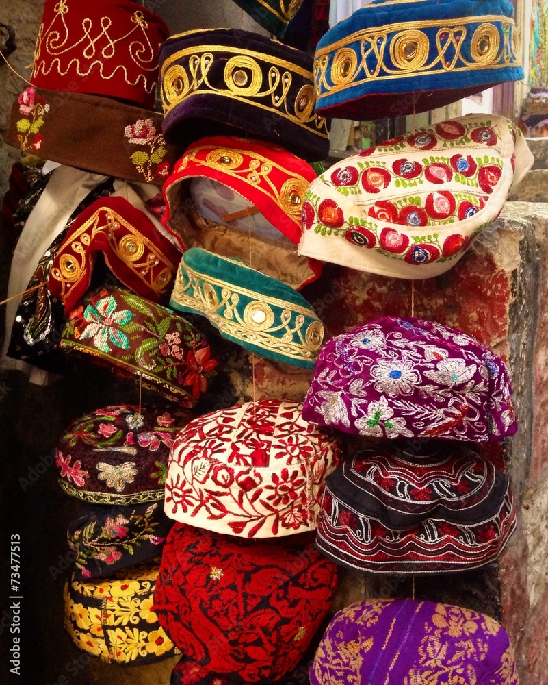 colorful arab caps in Jerusalem
