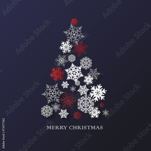 New year background with Christmas tree made of paper snowflakes photo