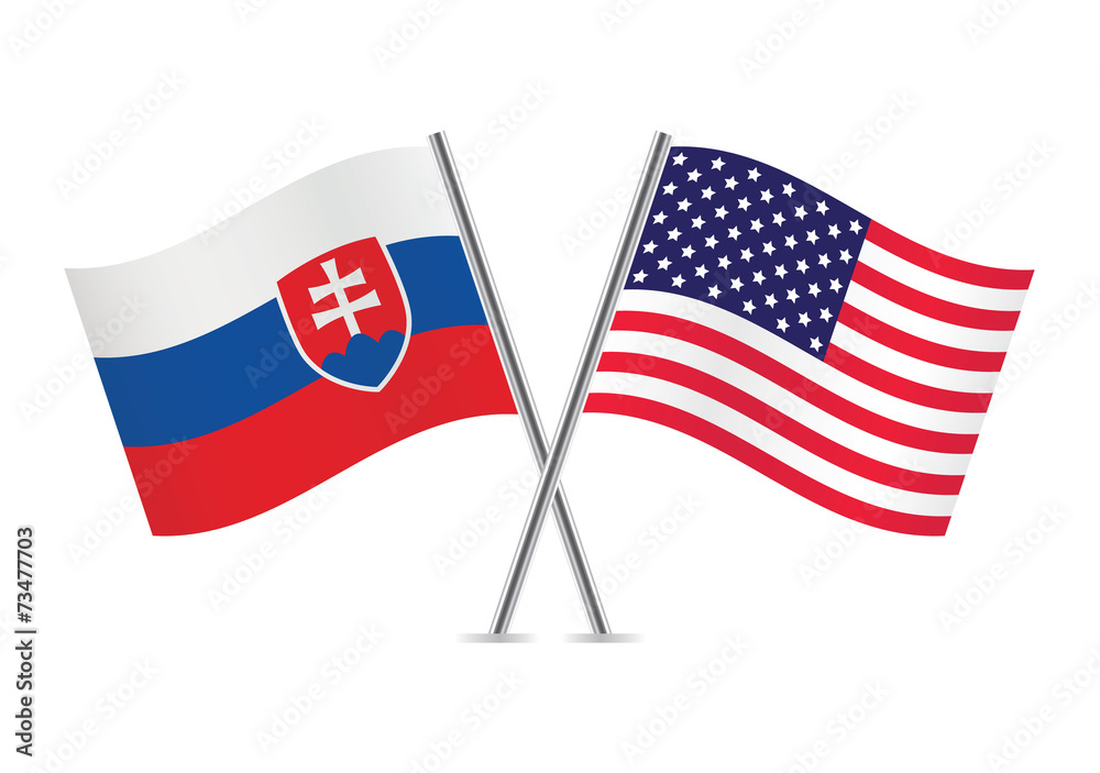 Slovakia and American flags. Vector illustration.
