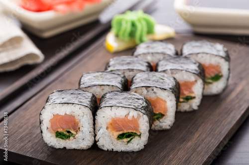 Sushi rolls with salmon and scallion