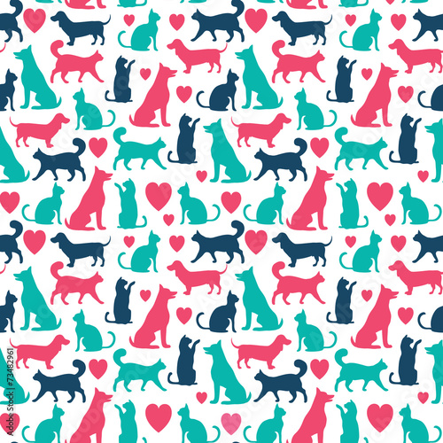 Fototapeta Naklejka Na Ścianę i Meble -  Vector seamless pattern with cats and dogs