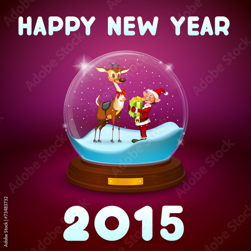 Christmas elf and christmas deer inside ball