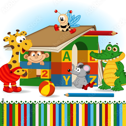 animals built house out of baby blocks - vector  eps