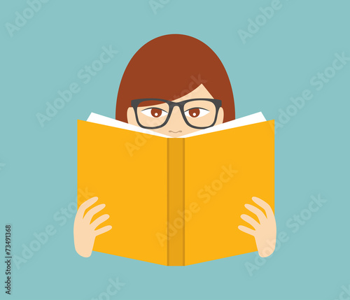Girl reading a book. Flat vector.