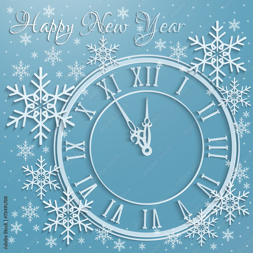 Christmas background with snowflakes and clock Christmas background with snowflakes and clock