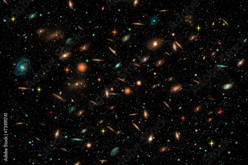 Cluster of Galaxies in deep space photo