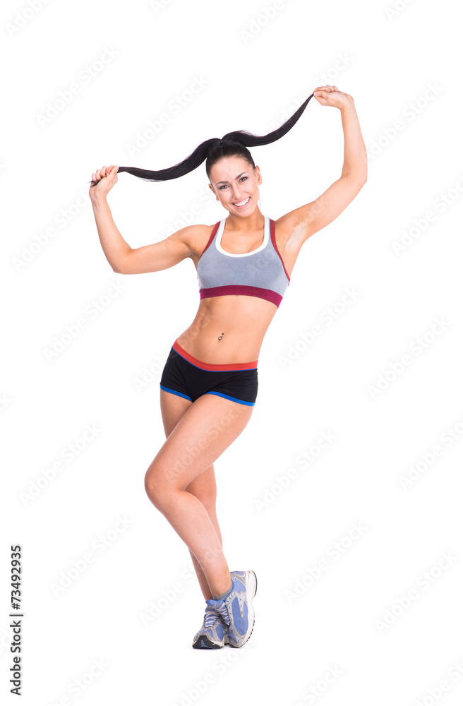 Young sports-looking nice lady with dark hair Young sports-looking nice lady with dark hair
