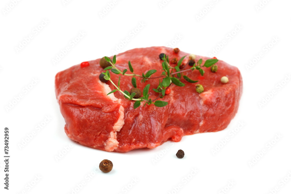 Juicy, raw beef steak with spices