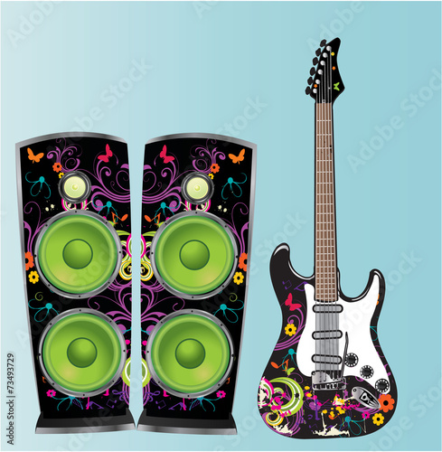 Electric Guitar and Speakers Vector