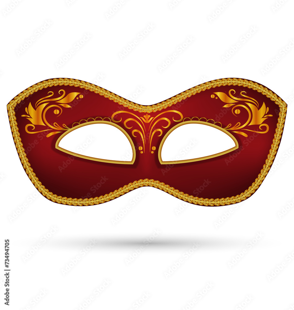 Red mask with golden braid isolated on white background