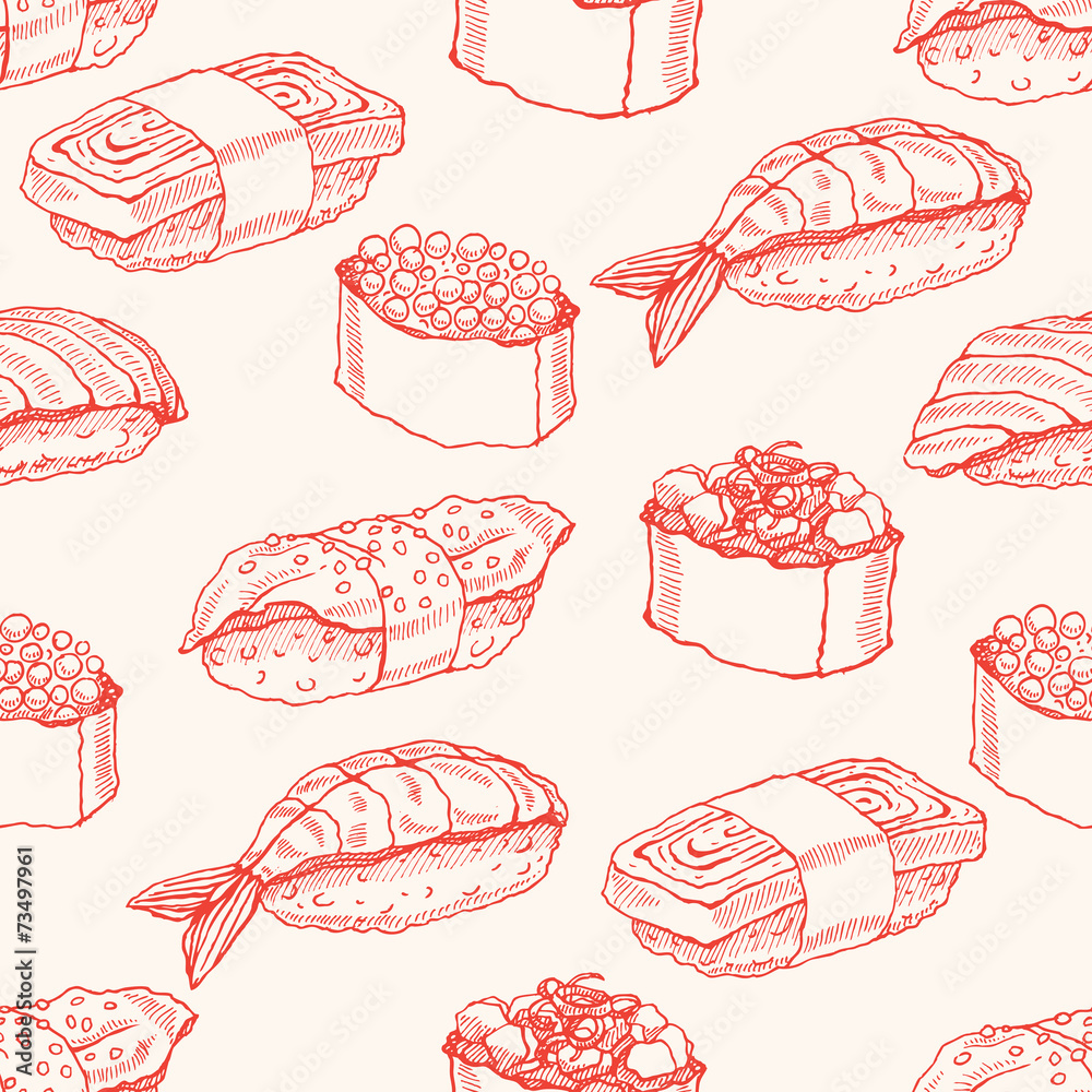 seamless background with sketch sushi