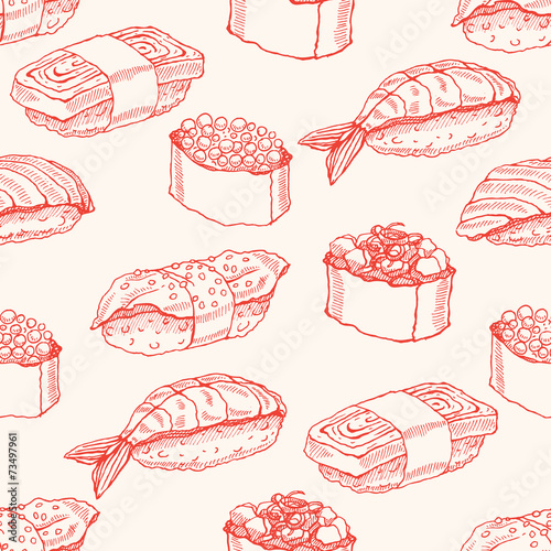 seamless background with sketch sushi