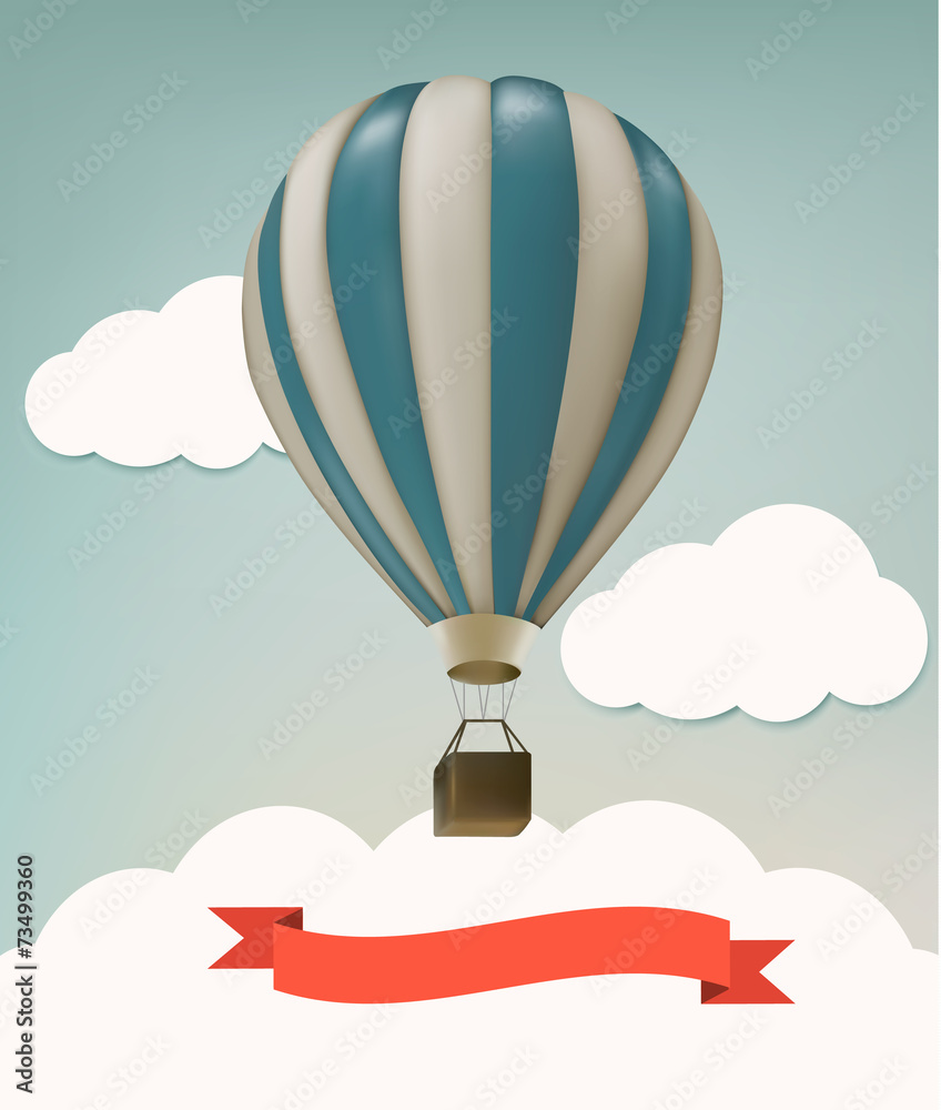Fototapeta premium Retro background with colorful air balloons and clouds. Vector.