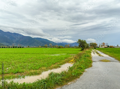 Countryside of Tuscany with flooded creeks