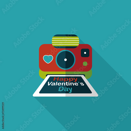 Valentine's Day camera photo flat icon with long shadow,eps10