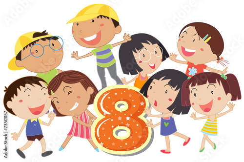 Eight playful kids