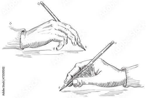 Vector of Hand Holding Pencil at retro engraving style.
