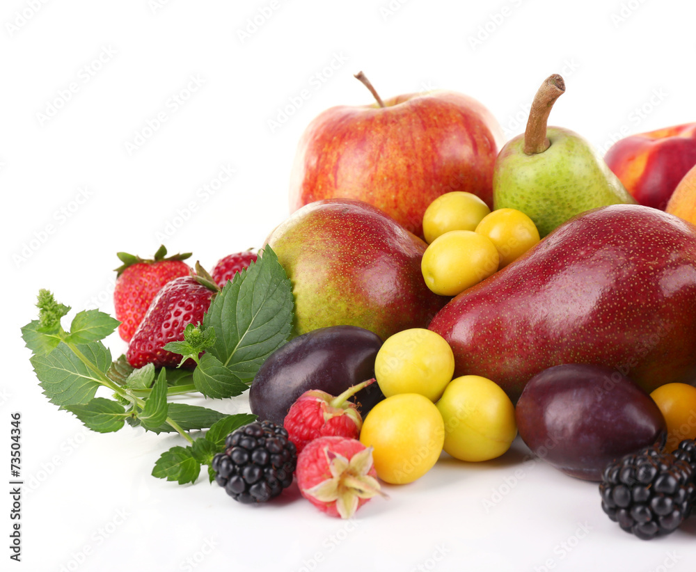 Different berries and fruits isolated on white Different berries and fruits isolated on white