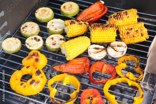 Vegetables on barbecue grill, close-up