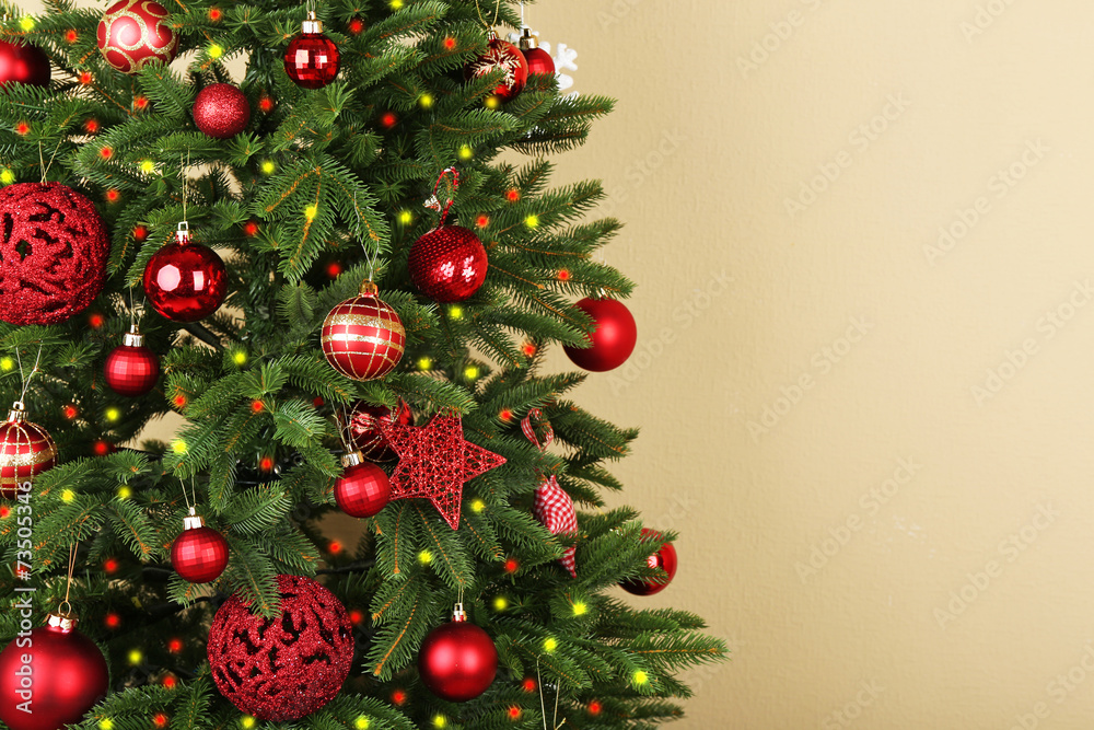 Decorated Christmas tree closeup