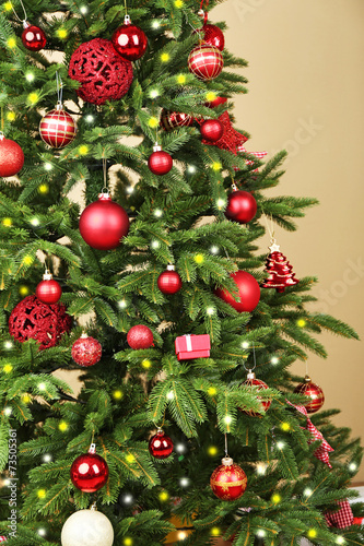 Decorated Christmas tree closeup