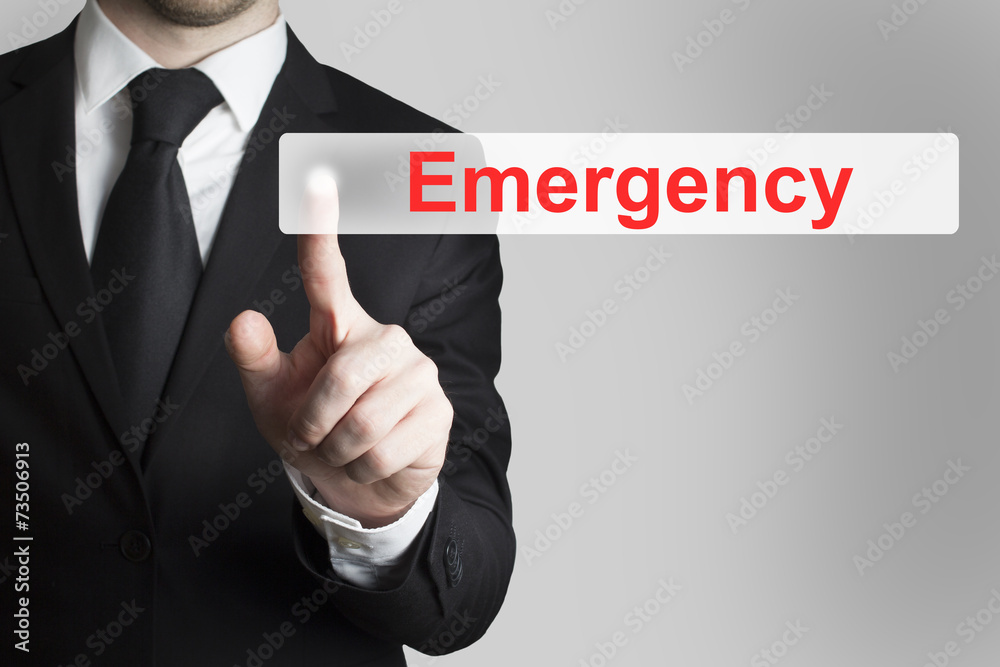 businessman pushing flat button emergency businessman pushing flat button emergency