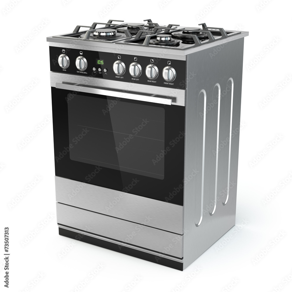 Ταπετσαρία Stainless steel gas cooker with oven isolated on white.