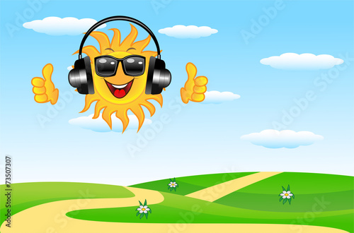 summer landscape with a merry sun in headsets photo