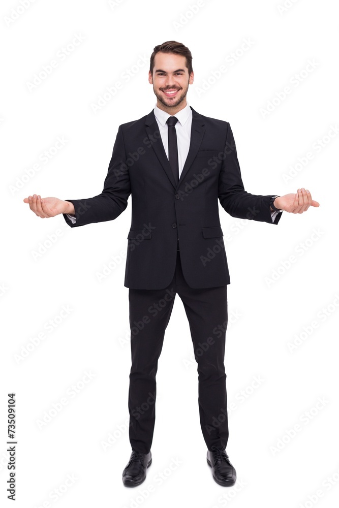 Happy businessman with his open hands Happy businessman with his open hands
