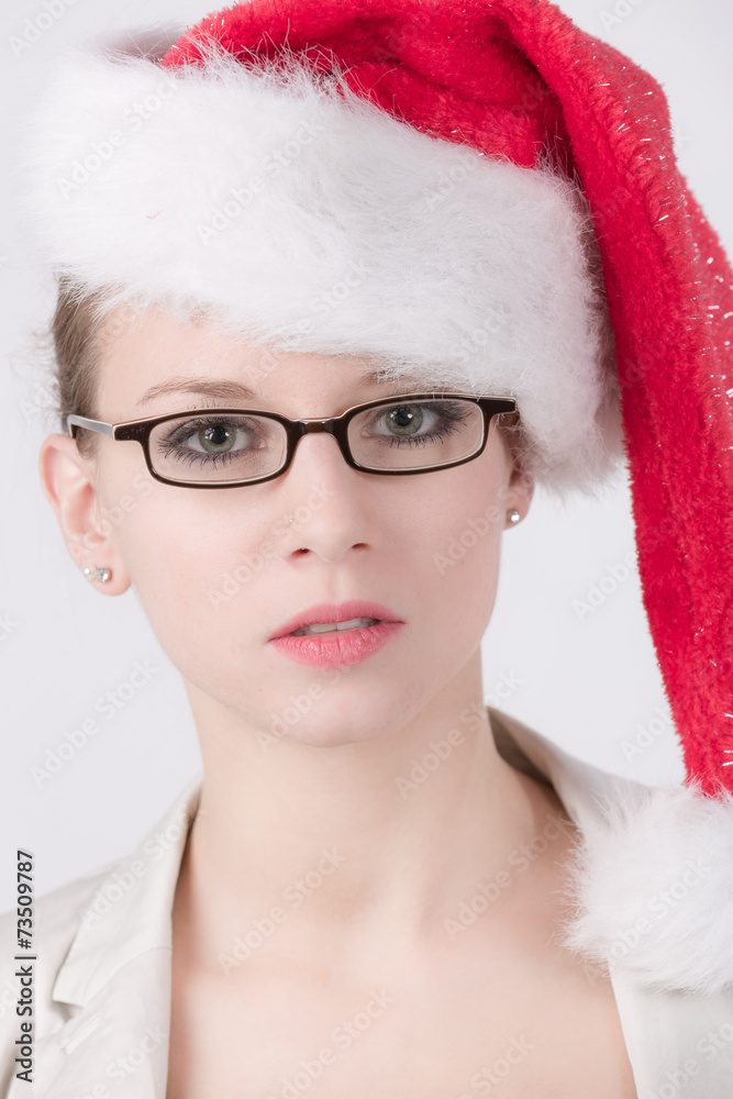 Sekretärin mit Weihnachtsmütze Sekretärin mit Weihnachtsmütze