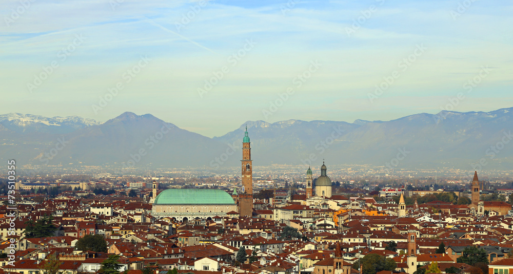 Panorama of the city of vicenza with the great basilica palladia