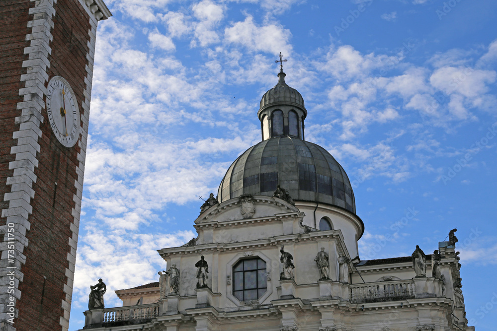 Dome and campanile of Basilica di Monte Berico in Vicenza in Ita