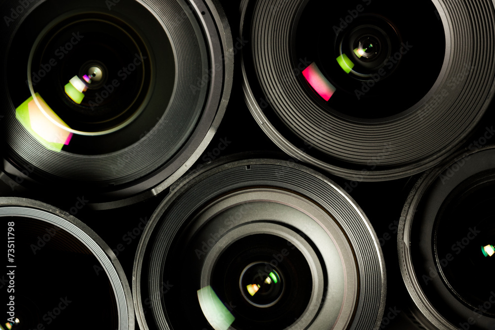 Set of DSLR lenses, different sizes and reflections. Set of DSLR lenses, different sizes and reflections.