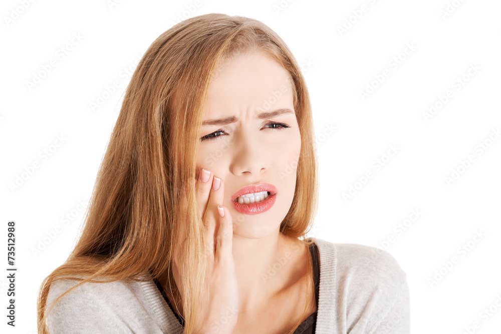 Portrait of woman having strong toothache Portrait of woman having strong toothache