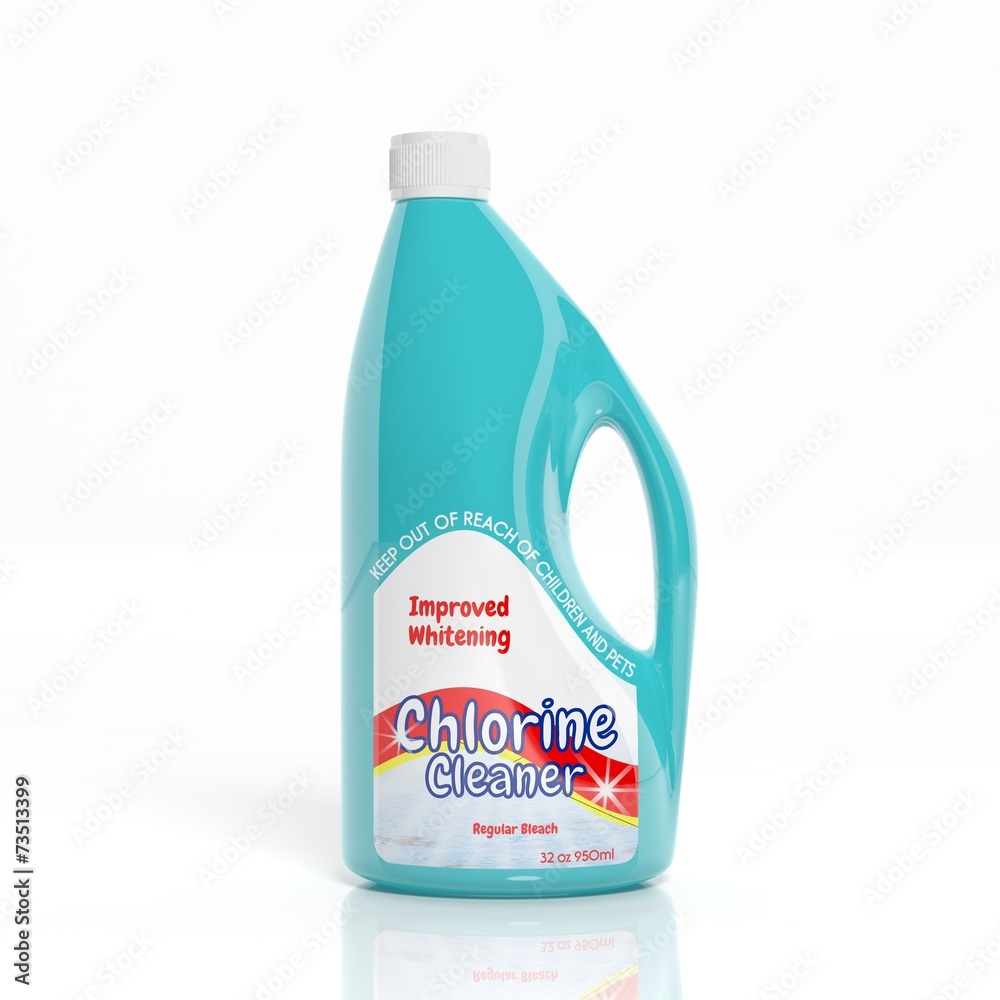3D Chlorine Cleaner plastic bottle isolated on white background 3D Chlorine Cleaner plastic bottle isolated on white background