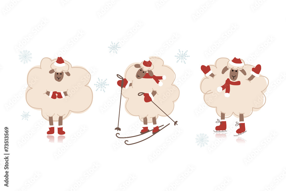 Obraz premium Funny santa sheeps, symbol of new year 2015