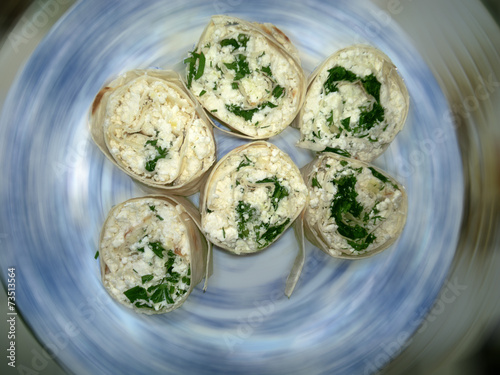lavash rolls with curd cheese and herbs