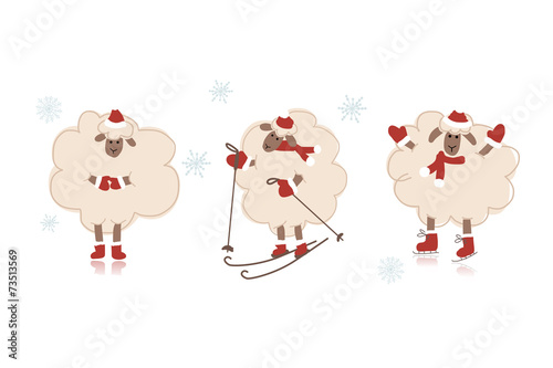 Funny santa sheeps  symbol of new year 2015