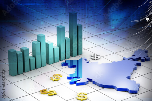 business graph with India map and currency