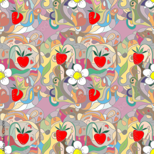 Wallpaper Mural Seamless summer pattern with strawberries and flowers Torontodigital.ca