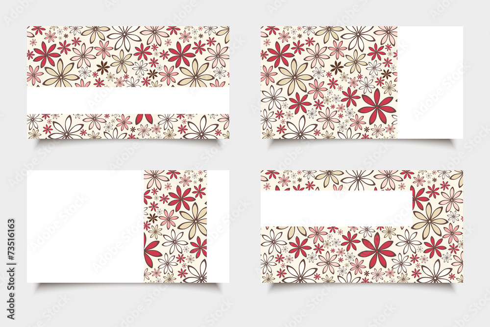 Business cards with red and beige flowers. Vector eps-10.