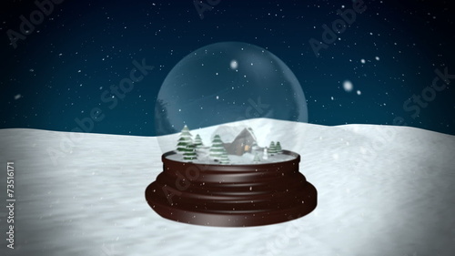 Christmas Snow globe Snowflake with Snowfall on Blue Background