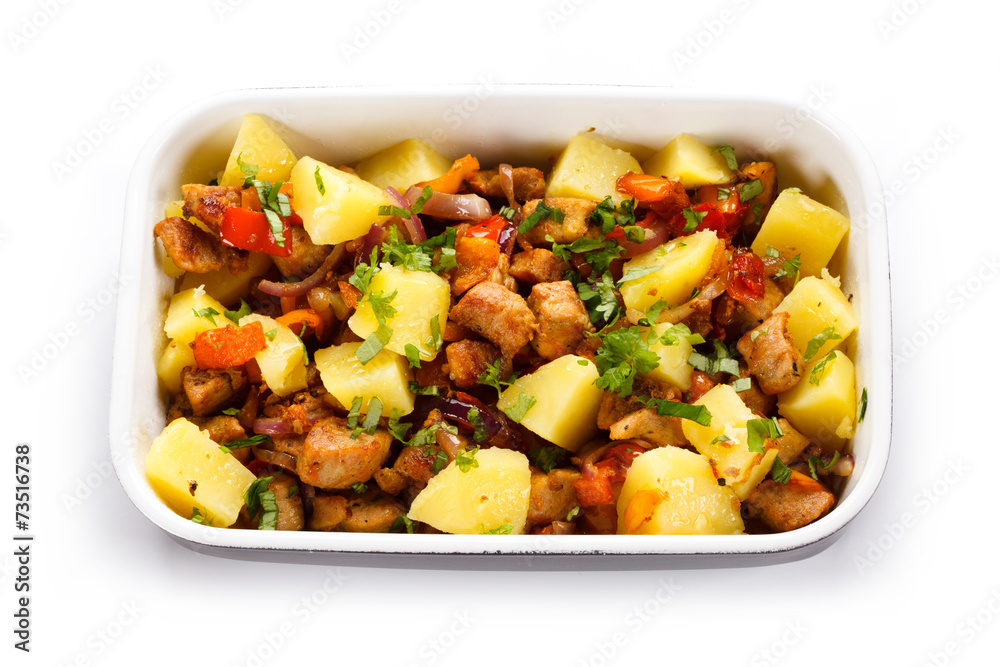 Roast meat with boiled potatoes and vegetables Roast meat with boiled potatoes and vegetables