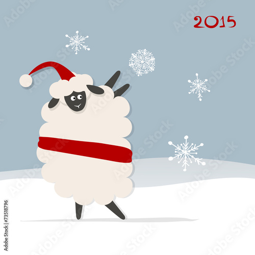 Funny sheep santa, symbol of new year 2015