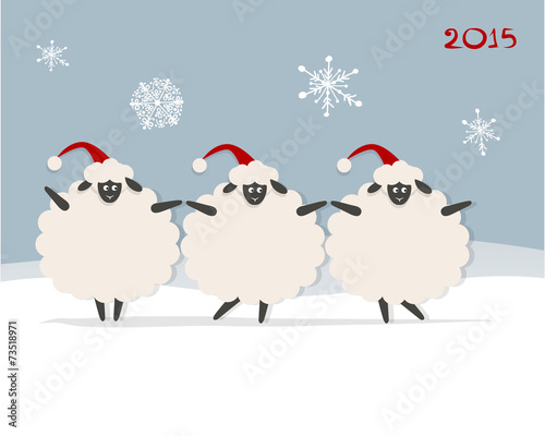 Funny sheep santa, symbol of new year 2015