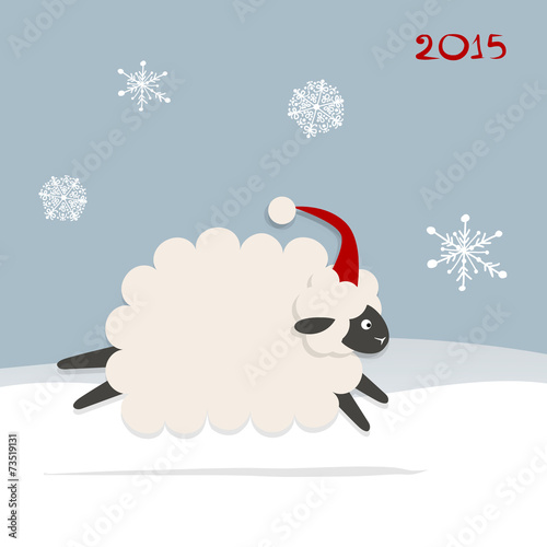 Funny sheep santa, symbol of new year 2015